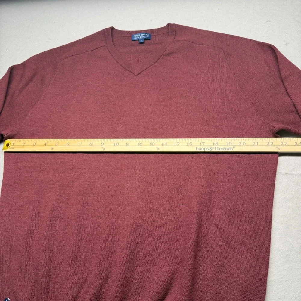 Peter Millar Crown Crafted Mens Large Burgundy Merino Wool V-Neck Sweater